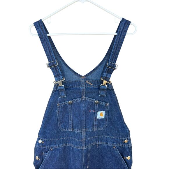 Carhartt woman’s 12x34 denim overall bibs carpenter farm straight leg - Picture 3 of 6